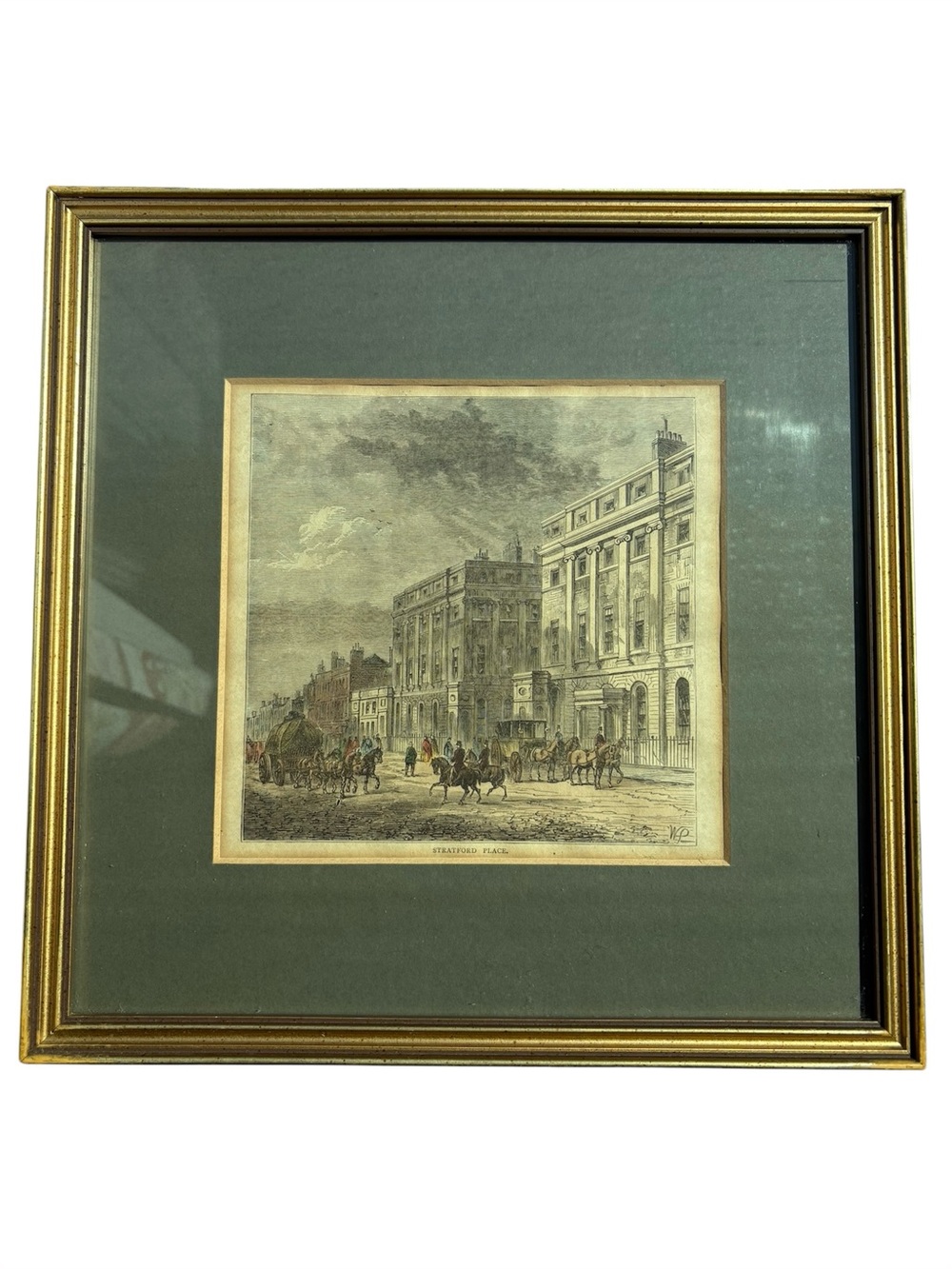 Antique Victorian London Print Stratford Place Framed 19th C Color Figures Frame